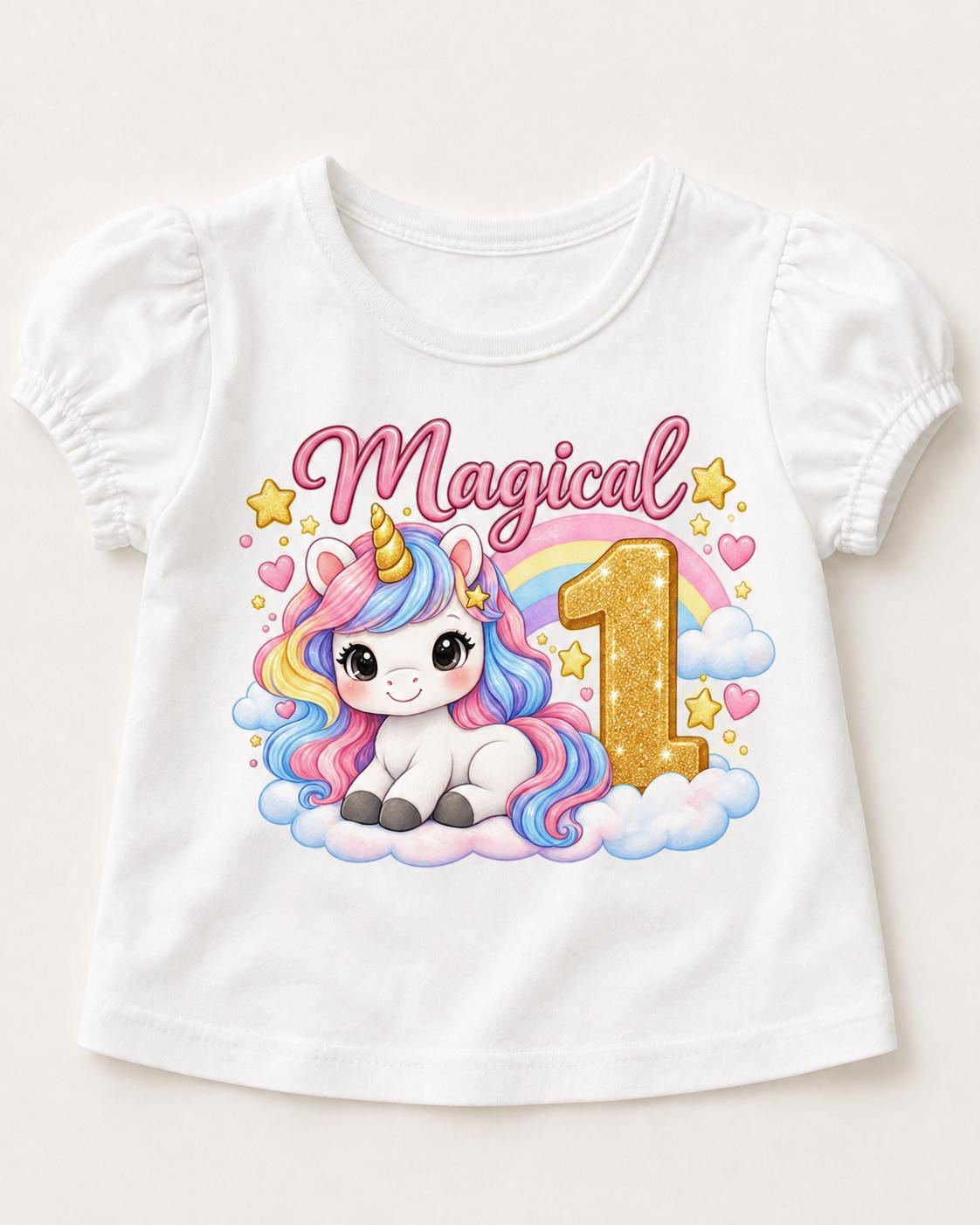 Magical 1st Birthday Shirt, Unicorn Birthday Girl Tee, Rainbow First Birthday Ou image 4