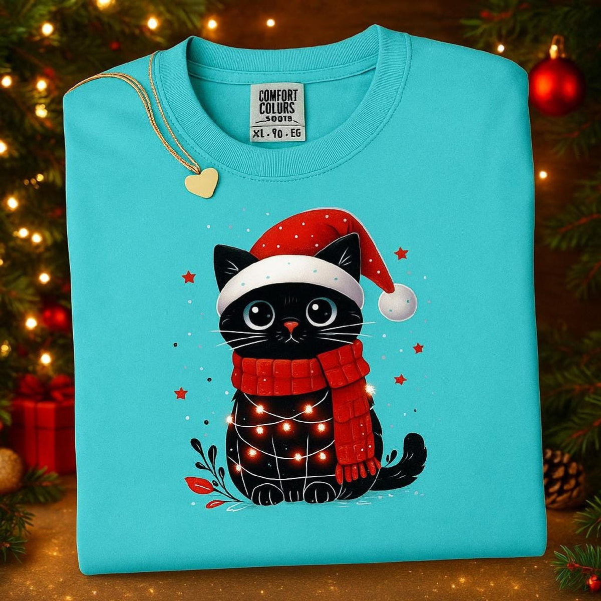 Comfort Colors Cat Christmas Shirt Women’s Funny Xmas Tee, Cat Mom Christmas Gif image 4