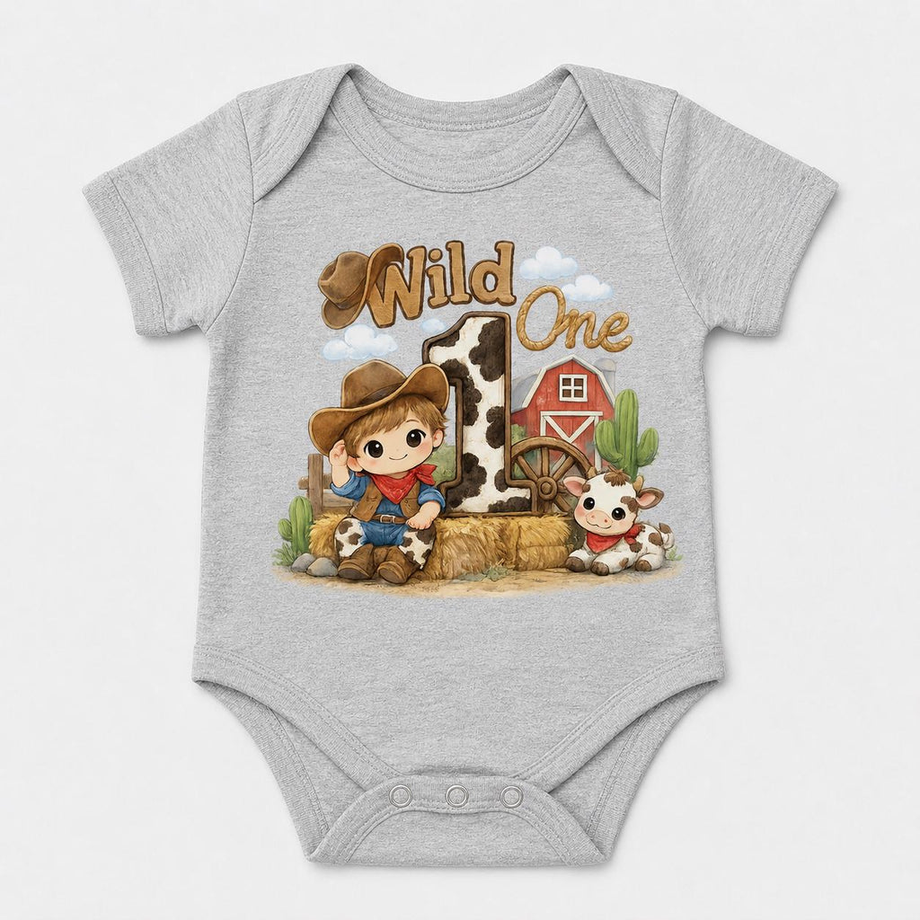 Wild One Cowboy First Birthday Bodysuit, Western Baby Boy 1st Birthday Outfit, F image 2