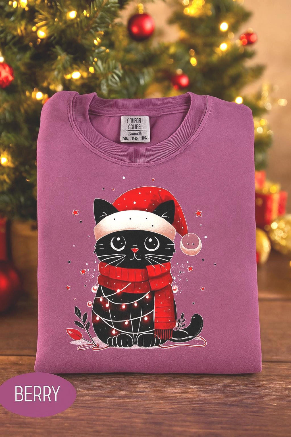Comfort Colors Cat Christmas Shirt Women’s Funny Xmas Tee, Cat Mom Christmas Gif image 5