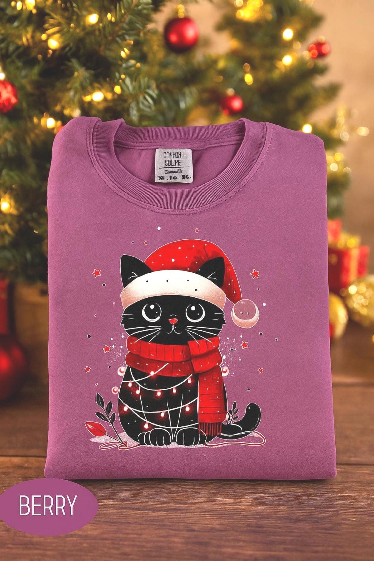 Comfort Colors Cat Christmas Shirt Women’s Funny Xmas Tee, Cat Mom Christmas Gif image 5
