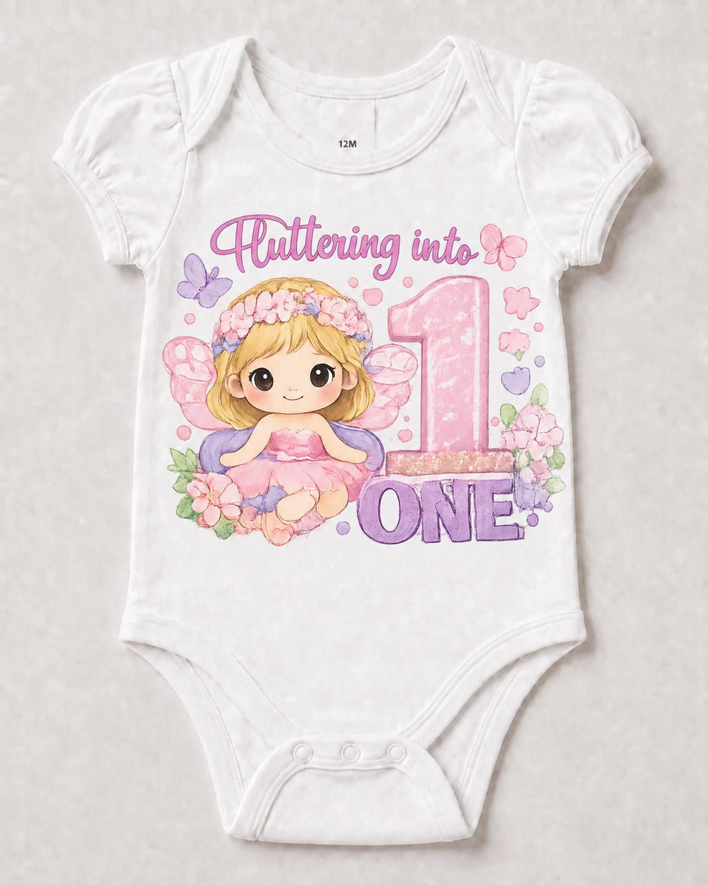 Girls 1st Birthday Shirt, Fairy First Birthday Tee, Fluttering Into One Shirt, B image 2