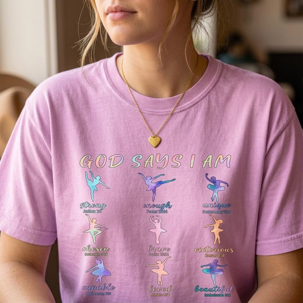 Christian Ballet Tee, God Says I Am Shirt, Ballerina Dance Shirt, Bible Verse Te image 3