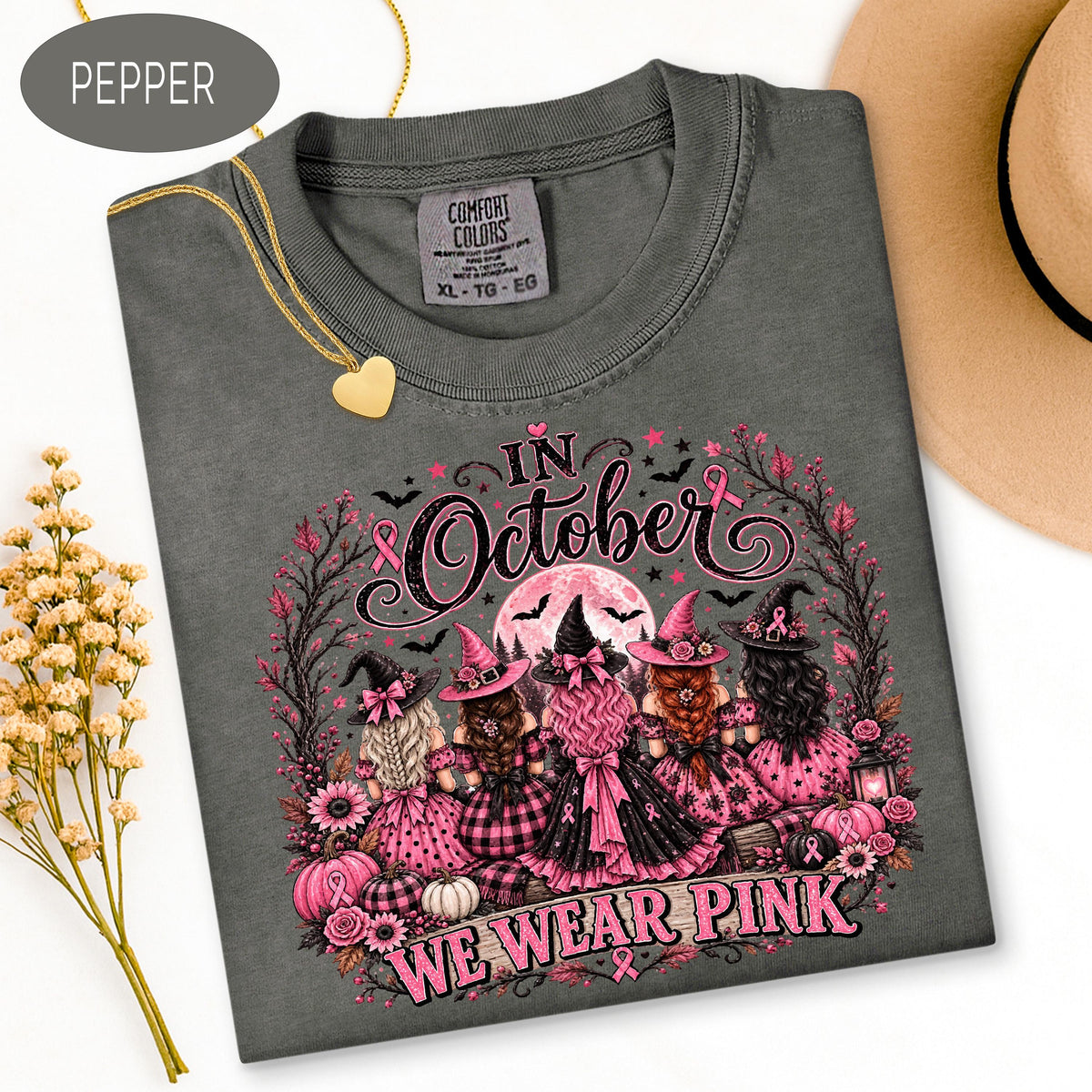 Breast Cancer Shirt, Comfort Colors Shirt, Pink Ribbon Witch Halloween TShirt, C image 10