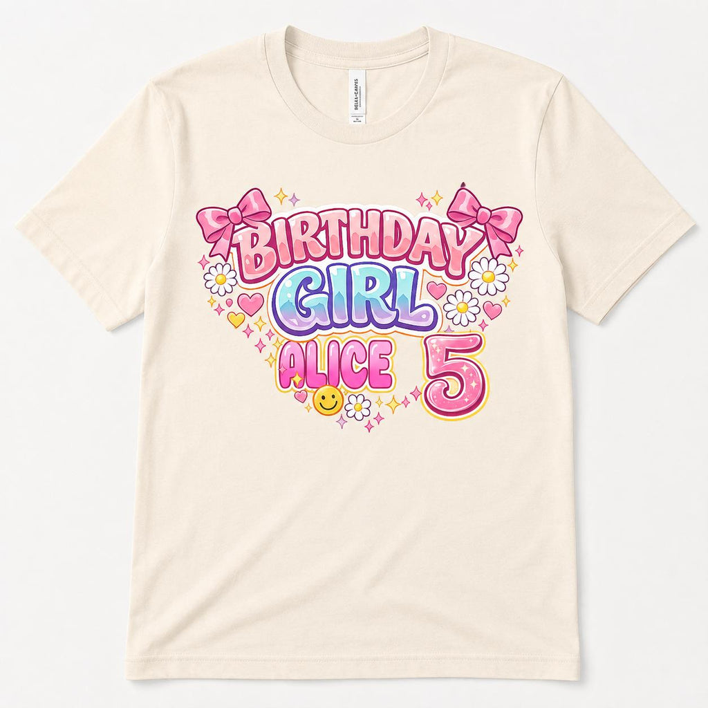 Birthday Girl Shirt, Personalized Girls Birthday Tee, Custom Name &amp; Age Shir image 6