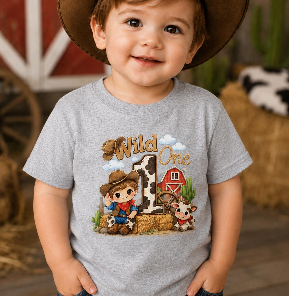 Wild One Cowboy First Birthday Bodysuit, Western Baby Boy 1st Birthday Outfit, F image 0