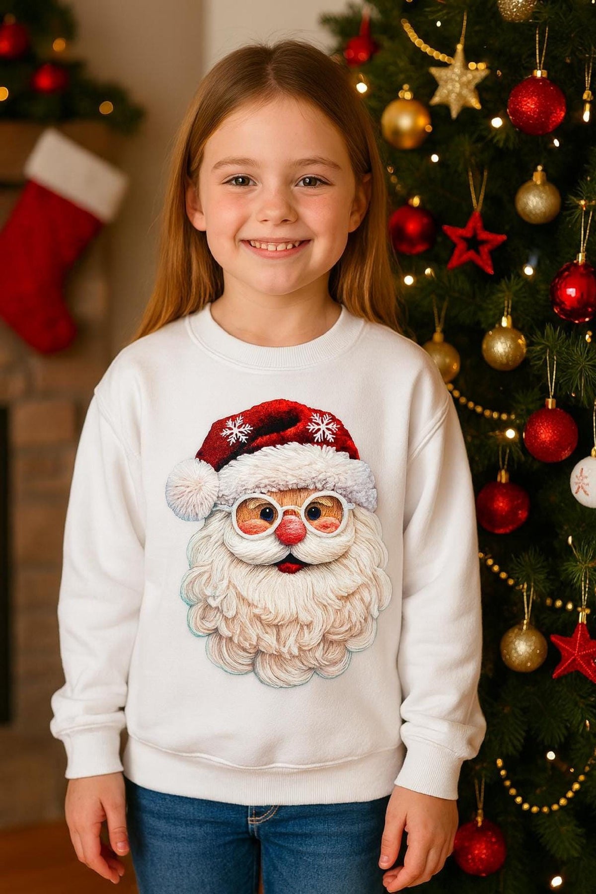 Christmas Sweatshirt Faux Yarn Santa, Retro Santa Claus Leopard Hat, Vintage Hol image 5