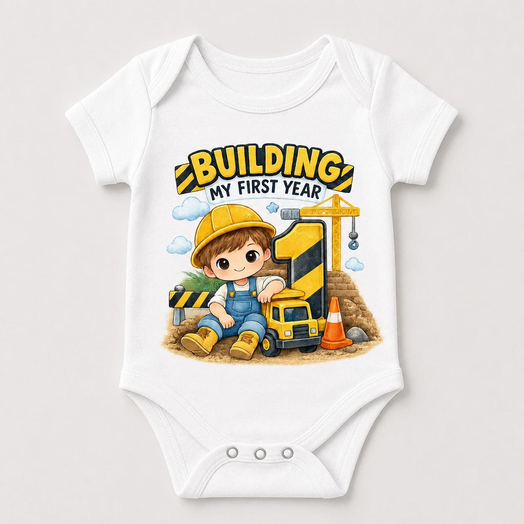 Construction 1st Birthday Shirt, Building My First Year Toddler Boy Tee, Dump Tr image 2