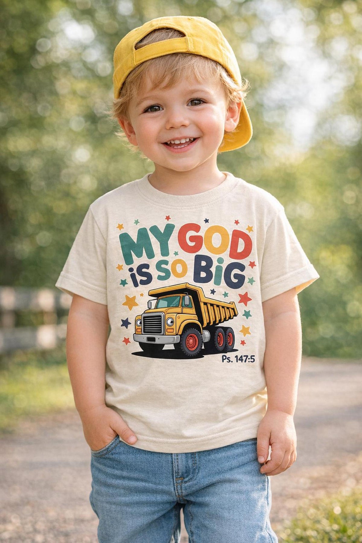 My God Is So Big Toddler Tee, Christian Dump Truck Shirt, Psalm Verse Kids Truck image 0