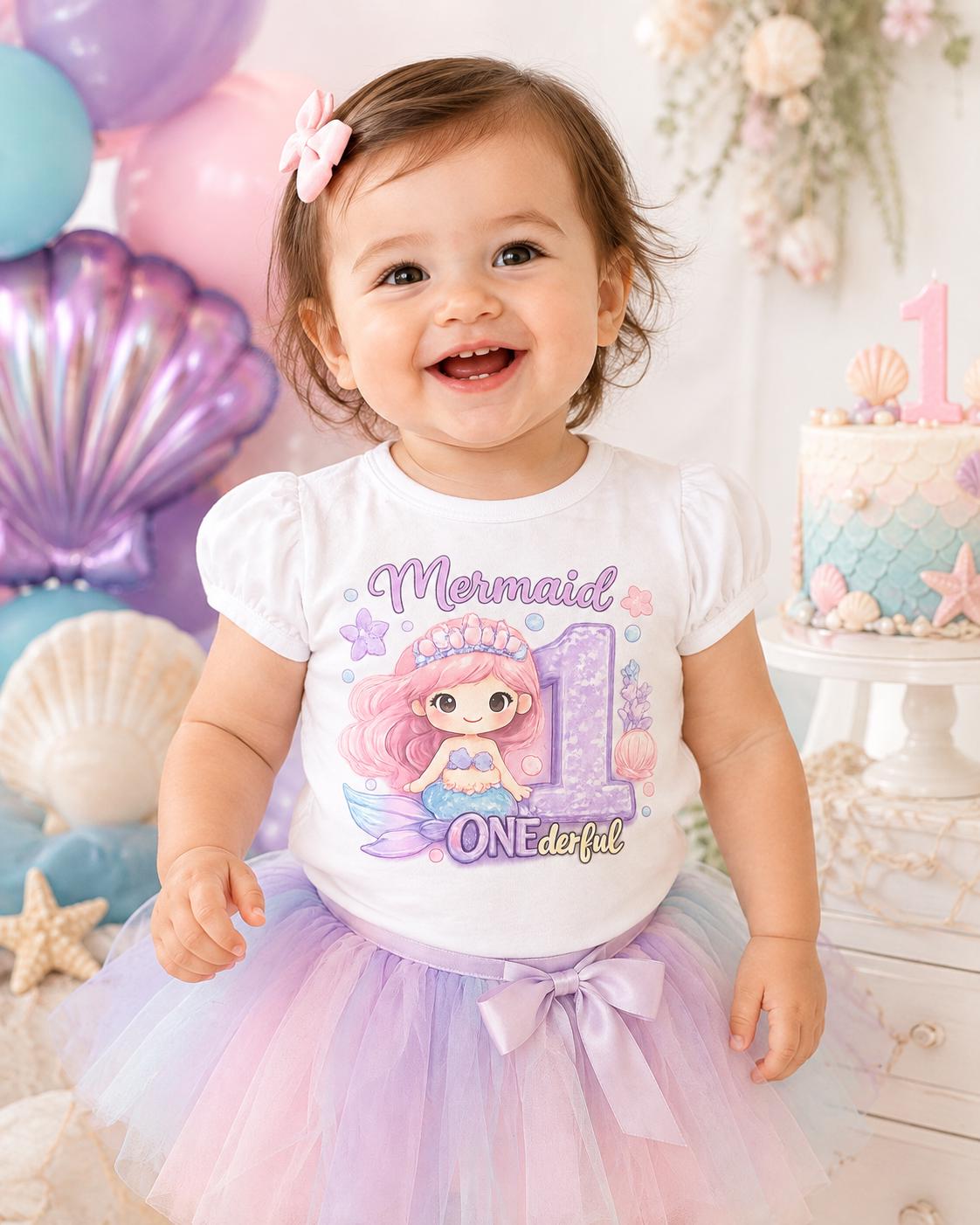 Mermaid 1st Birthday Shirt, Girls First Birthday Tee, ONEderful Mermaid Birthday image 3