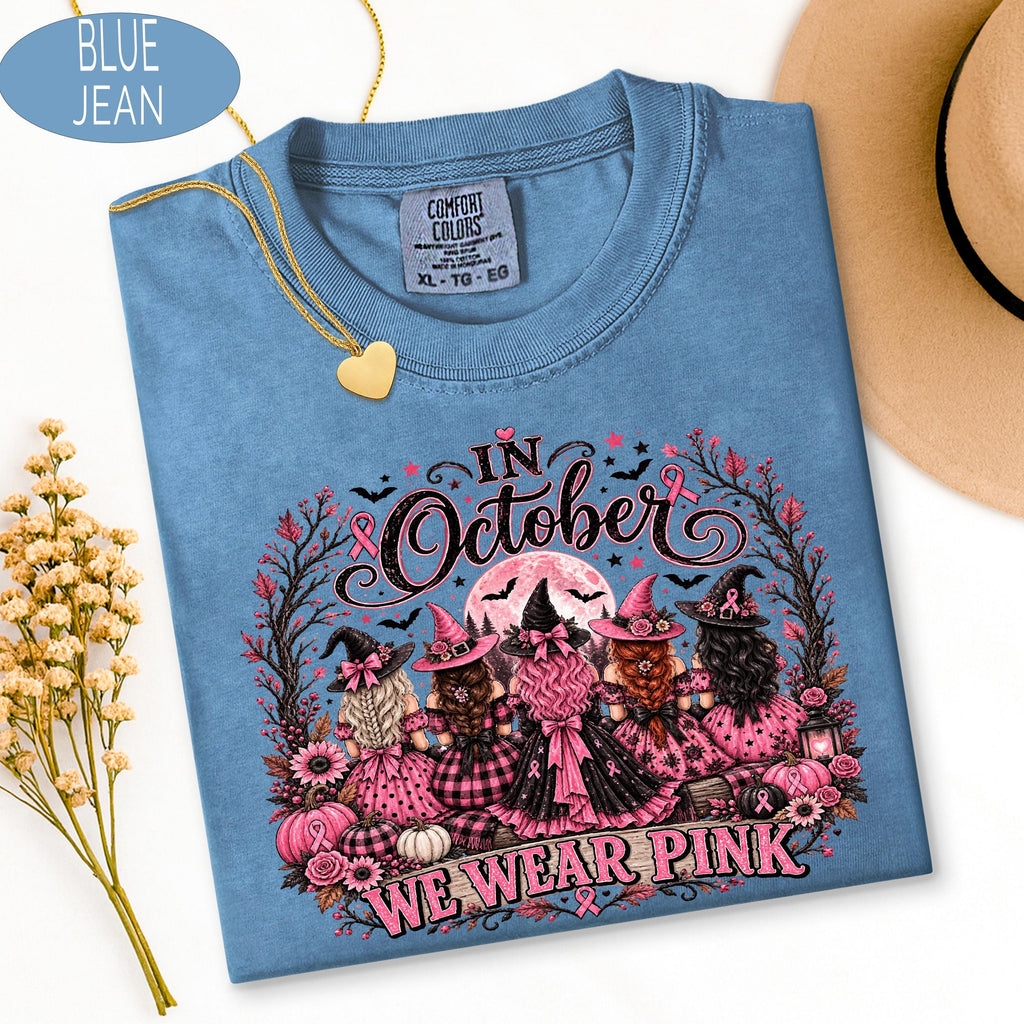 Breast Cancer Shirt, Comfort Colors Shirt, Pink Ribbon Witch Halloween TShirt, C image 8