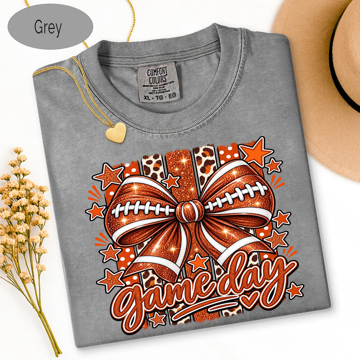 Comfort Colors Shirt, Football Mom Shirt, Glitter Game Day Bow Tee, Retro Footba image 3