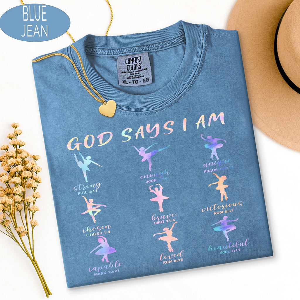 Christian Ballet Tee, God Says I Am Shirt, Ballerina Dance Shirt, Bible Verse Te image 4