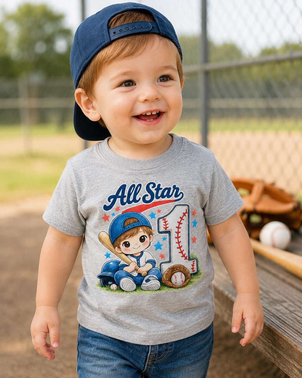 1st Birthday Baseball Shirt, All Star One Toddler Tee, Boys First Birthday Baseb image 1