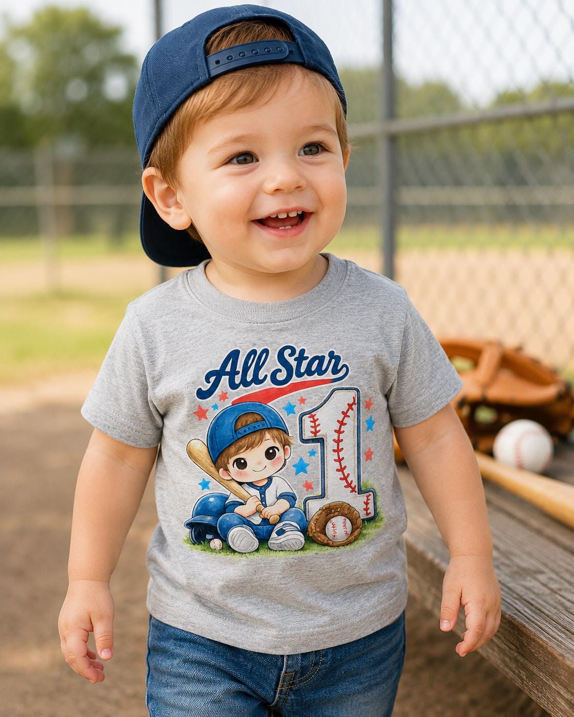 1st Birthday Baseball Shirt, All Star One Toddler Tee, Boys First Birthday Baseb image 1