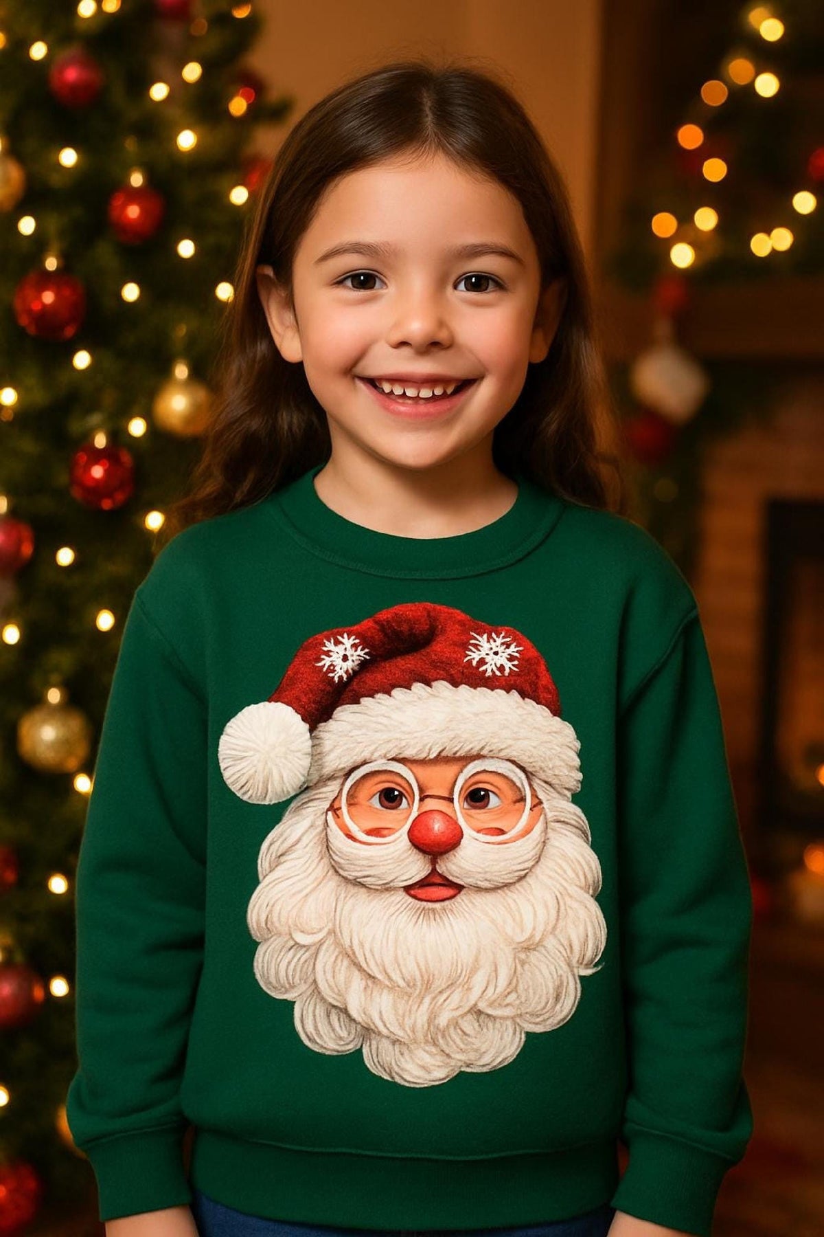 Christmas Sweatshirt Faux Yarn Santa, Retro Santa Claus Leopard Hat, Vintage Hol image 3