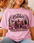 Breast Cancer Shirt, Comfort Colors Shirt, Pink Ribbon Witch Halloween TShirt, C image 0