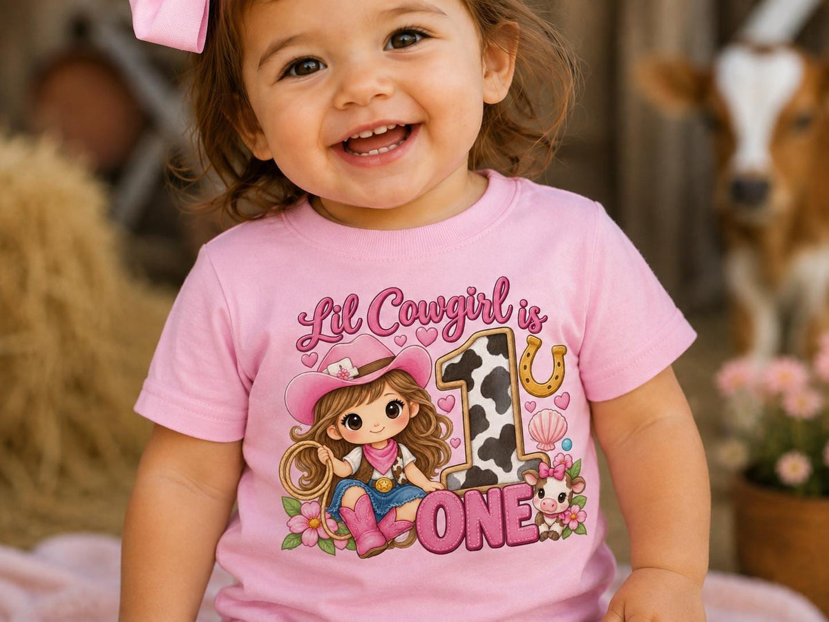 Cowgirl 1st Birthday Shirt, Lil Cowgirl is One Tee, Western First Birthday Outfi image 0