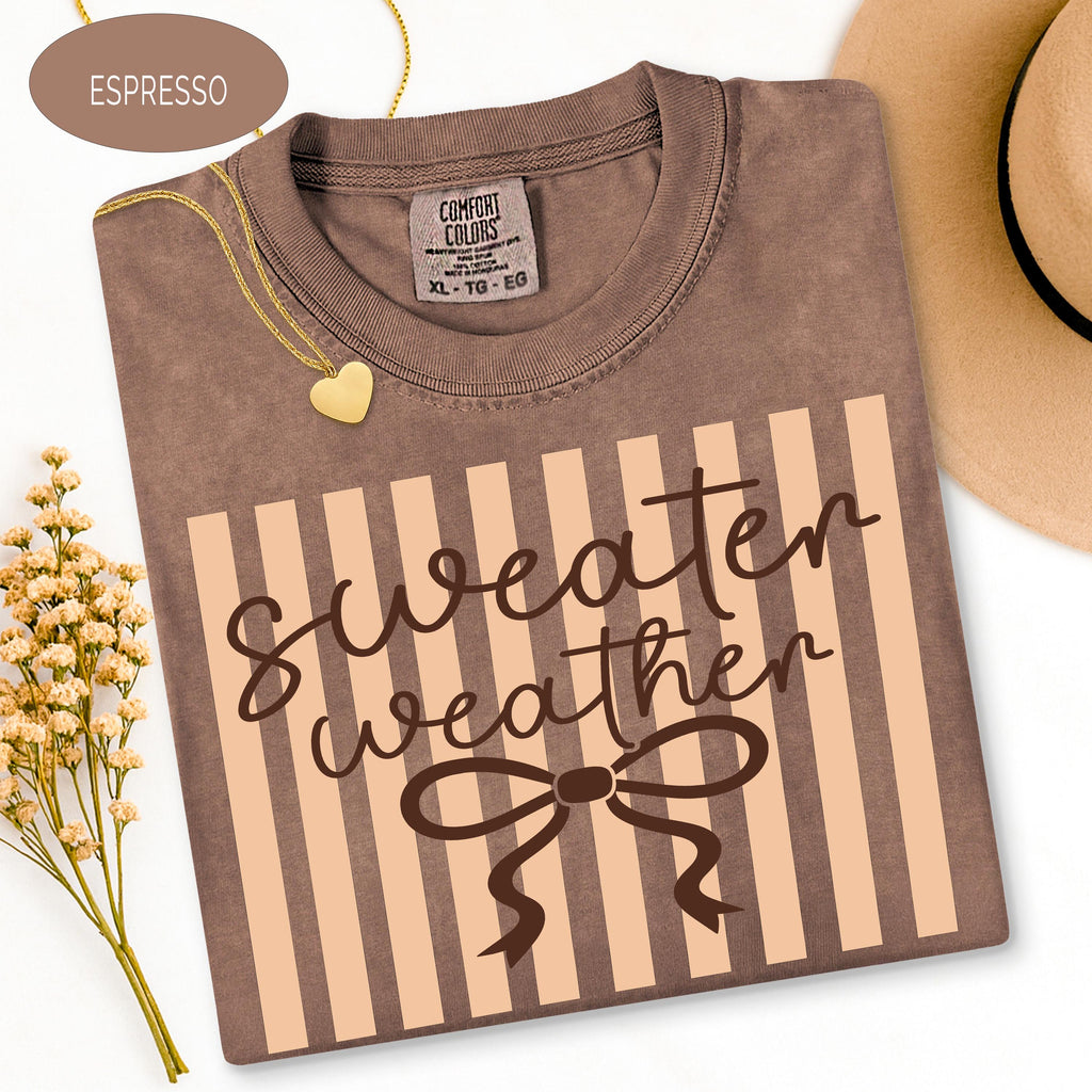 Striped Fall Shirt, Comfort Colors Shirt, Girly Autumn Shirt, Coquette Bow Fall, image 7