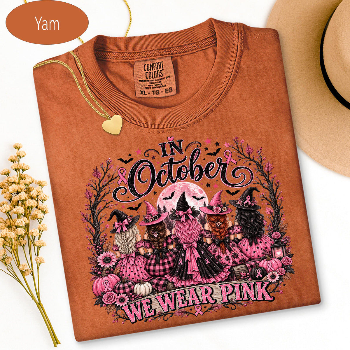 Breast Cancer Shirt, Comfort Colors Shirt, Pink Ribbon Witch Halloween TShirt, C image 11
