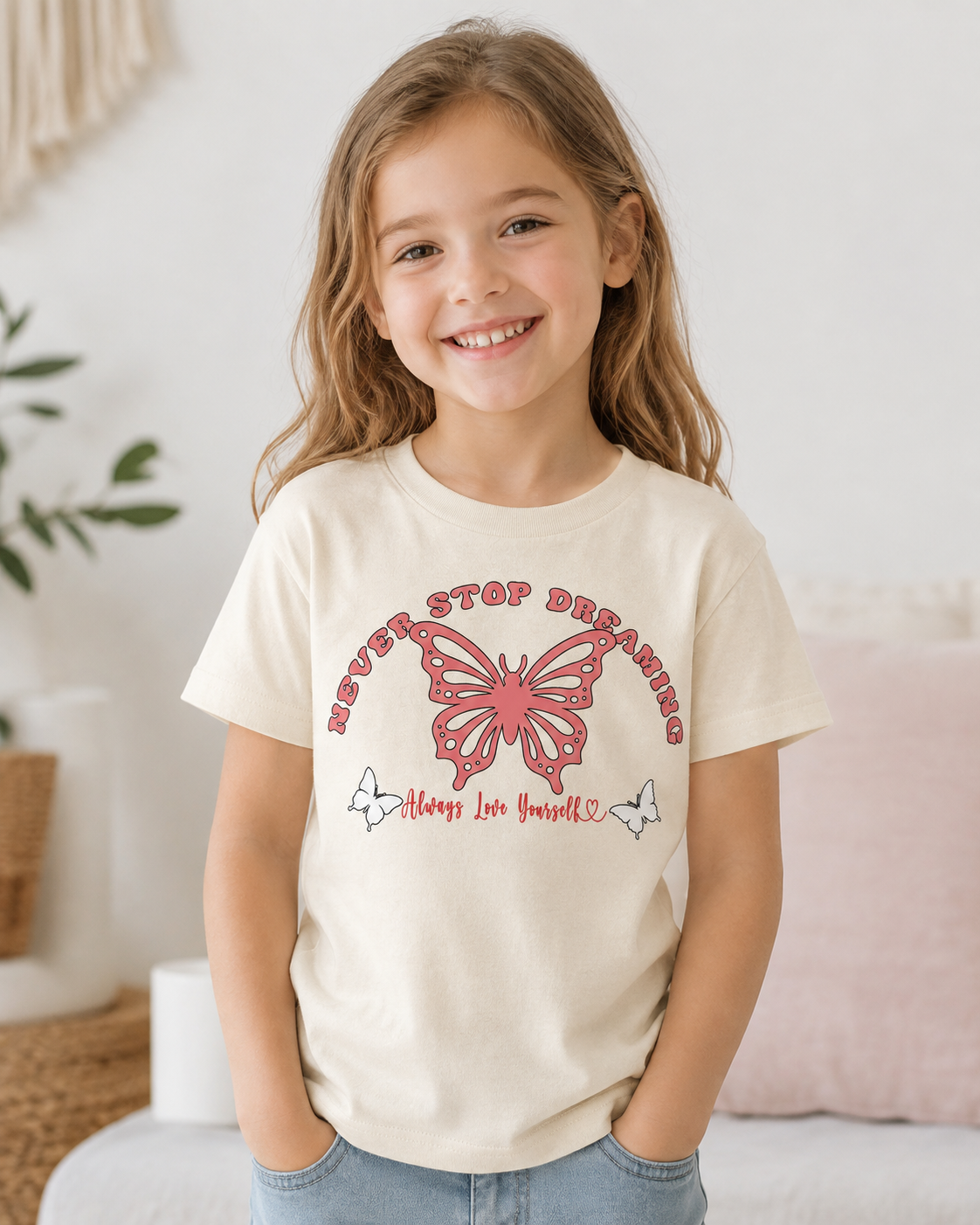 Never Stop Dreaming Butterfly Shirt for Girls and Women Dreamy Butterfly Graphic