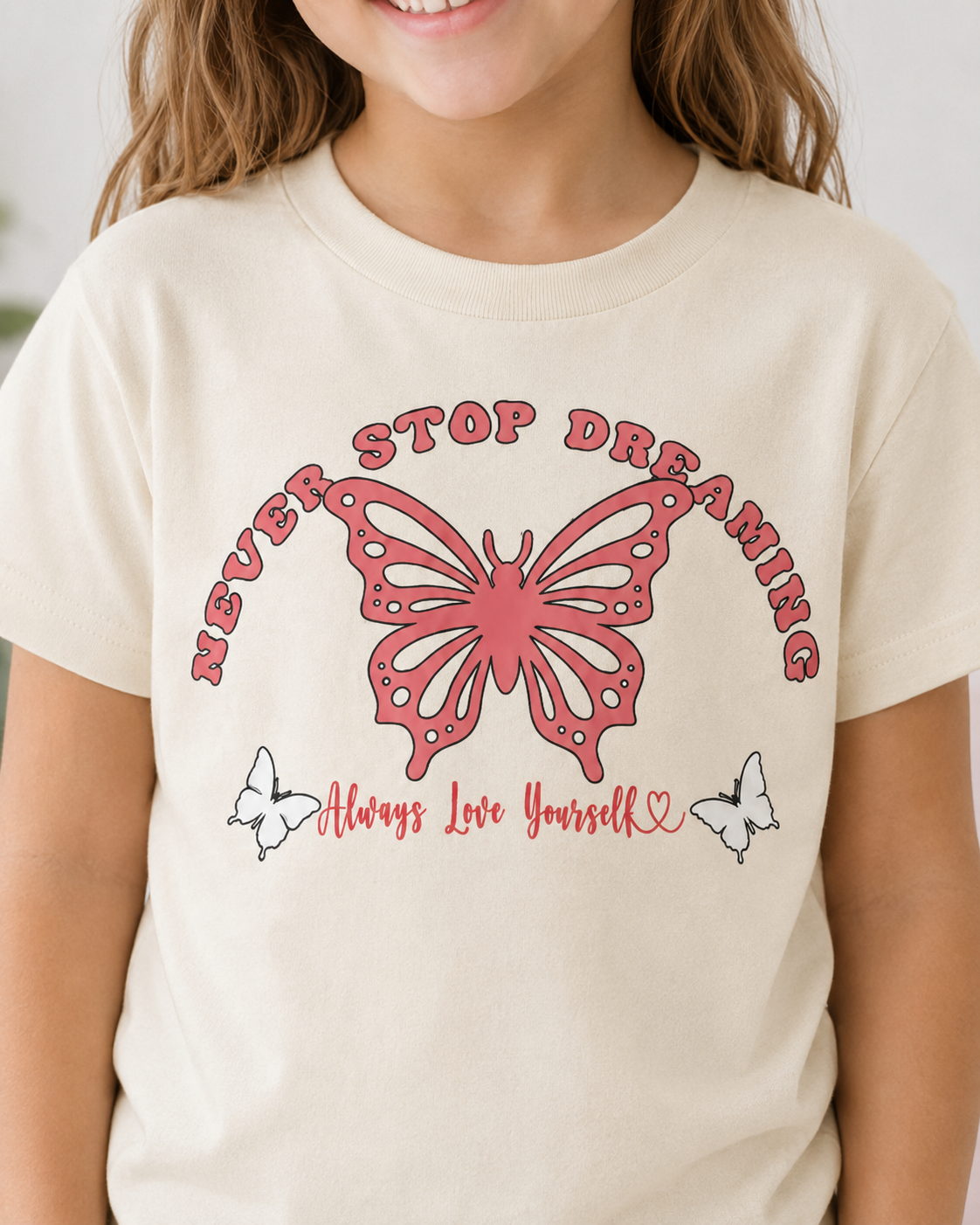 Never Stop Dreaming Butterfly Shirt for Girls and Women Dreamy Butterfly Graphic
