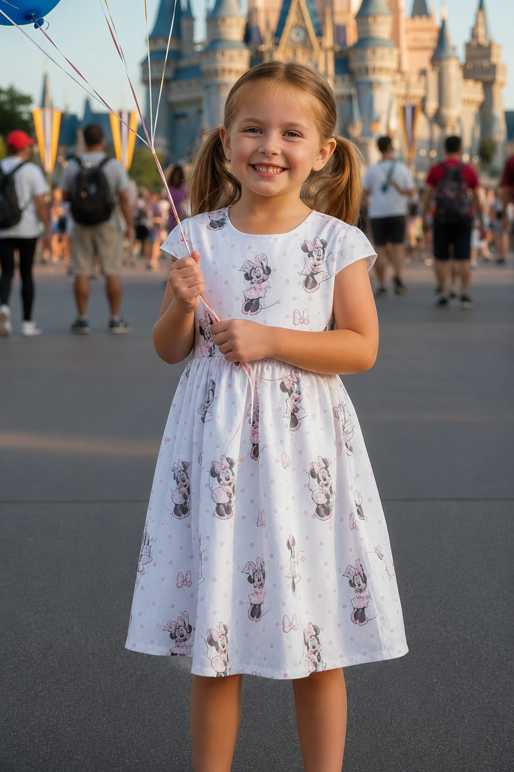 Pink Bow Mouse-Inspired Girls Dress, Handmade Castle Vacation Dress, Birthday Party Twirl Dress for Toddler Girls