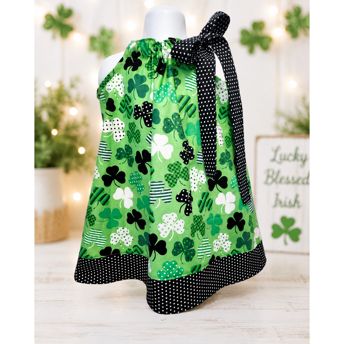 Girls Shamrock Dress, St Patrick’s Day Pillowcase Dress, Green Clover Toddler Outfit, Lucky Girl Boutique Dress