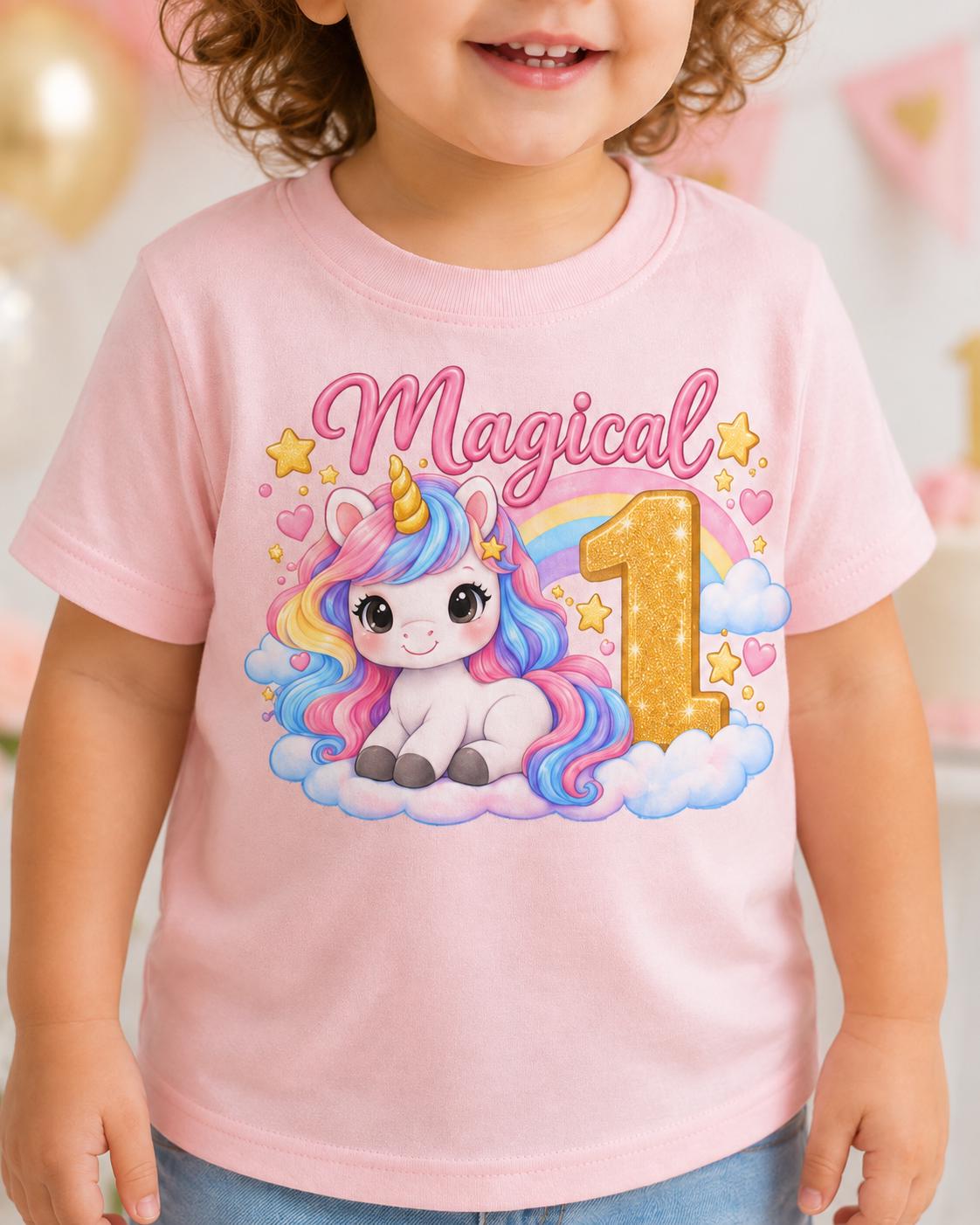 Magical 1st Birthday Shirt, Unicorn Birthday Girl Tee, Rainbow First Birthday Ou image 0