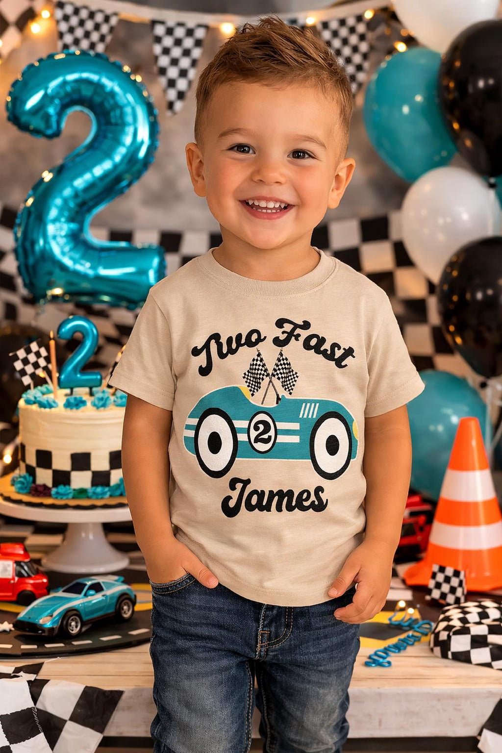 Two Fast Birthday Shirt, Race Car 2nd Birthday Tee, Toddler Racing Outfit image 0