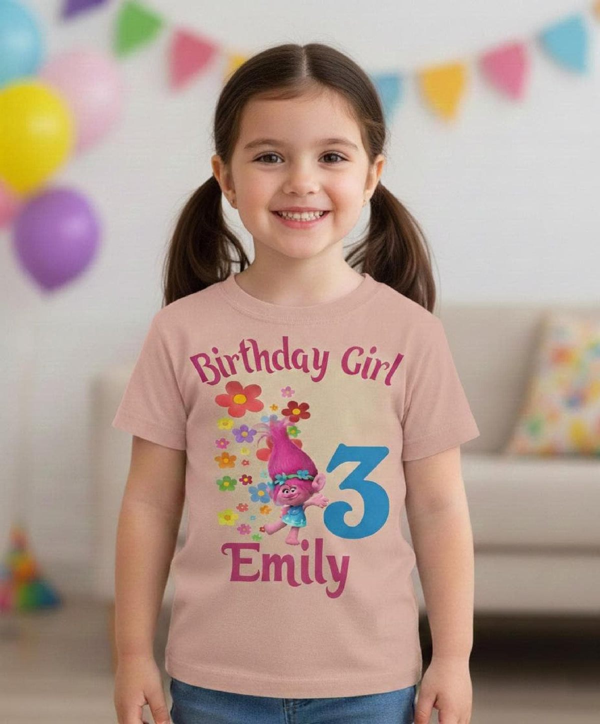 Custom Trolls Birthday Shirt, Personalized Poppy Top, Name and Age Birthday Girl image 2