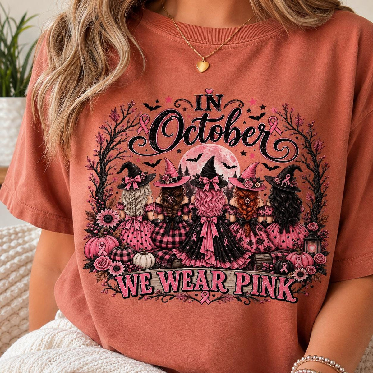 Breast Cancer Shirt, Comfort Colors Shirt, Pink Ribbon Witch Halloween TShirt, C image 2