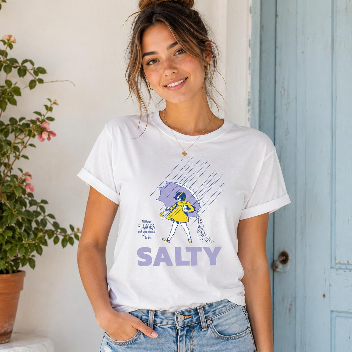 Salty Girl Shirt Comfort Colors® Vintage Style Tee, Summer Graphic Tee, Trendy C image 1