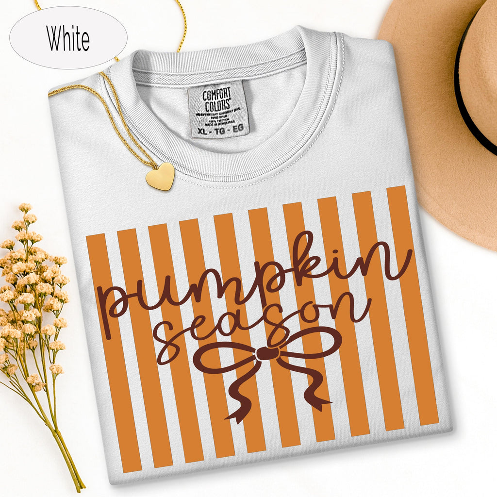 Striped Fall Shirt, Comfort Colors Shirt, Girly Autumn Shirt, Coquette Bow Fall, image 5