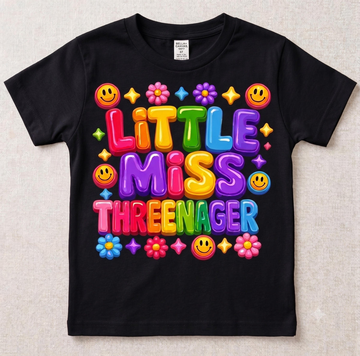 Vintage Graphic Tee Toddler Girl, Threenager Birthday Shirt, Colorful Toddler T- image 4