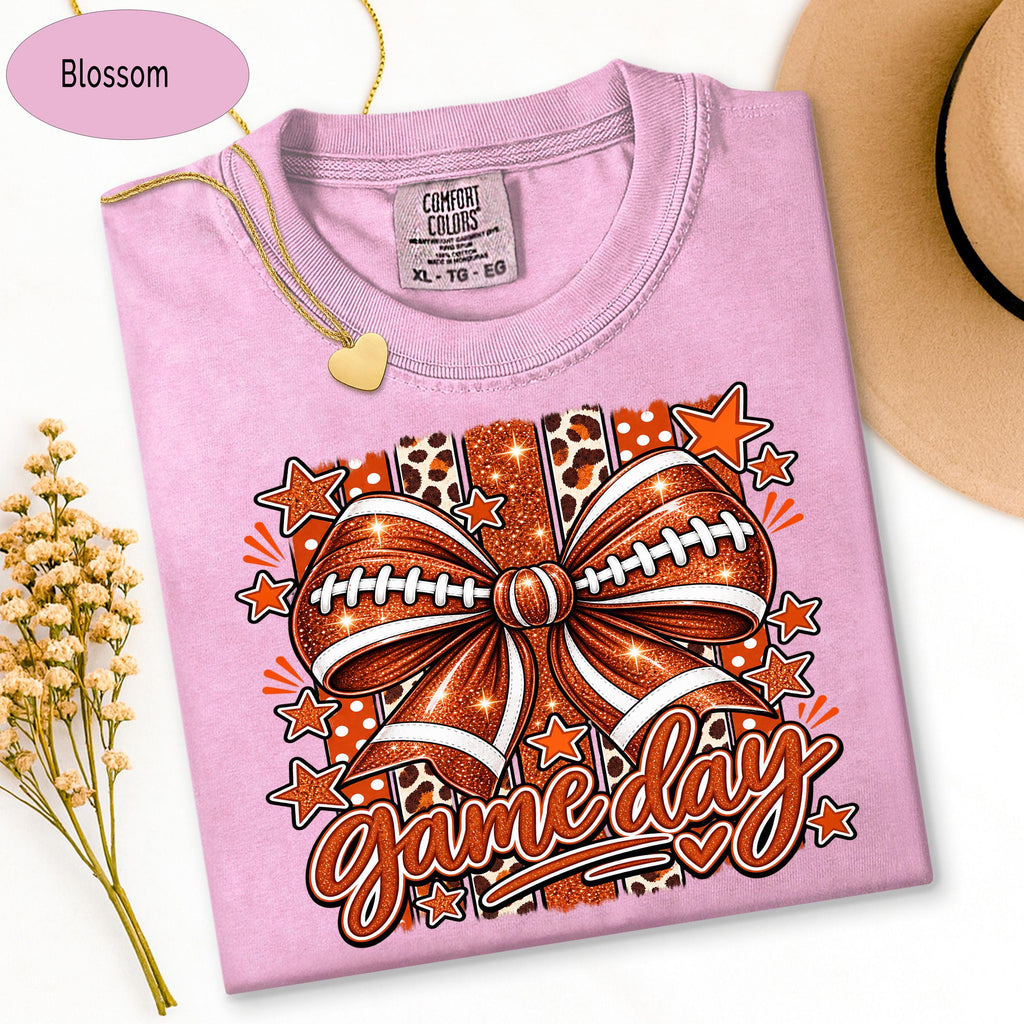 Comfort Colors Shirt, Football Mom Shirt, Glitter Game Day Bow Tee, Retro Footba image 7
