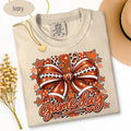 Comfort Colors Shirt, Football Mom Shirt, Glitter Game Day Bow Tee, Retro Footba image 0