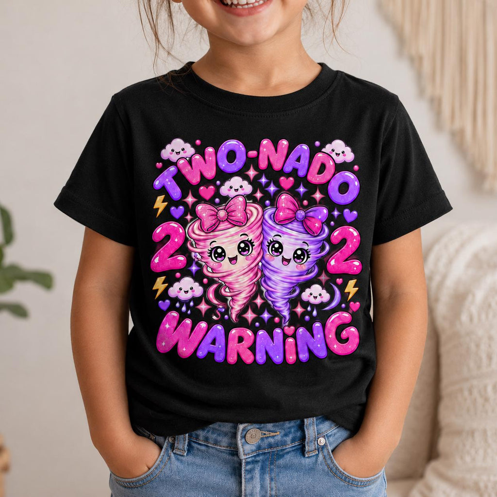 2nd Birthday Shirt, Two Nado Girl Birthday Tee, Tornado Birthday Outfit, Cute Tw image 0
