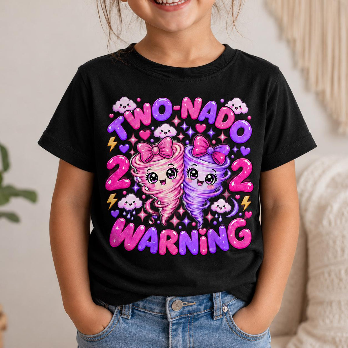2nd Birthday Shirt, Two Nado Girl Birthday Tee, Tornado Birthday Outfit, Cute Tw image 0