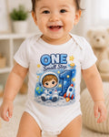 1st Birthday Astronaut Bodysuit, One Small Step Baby Boy Birthday Outfit, Space  image 0