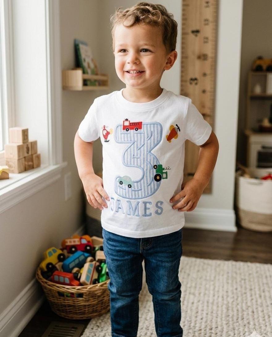 Transportation  Birthday Shirt – Personalized Boys Cars Shirt – 1st Birthday Shi image 2