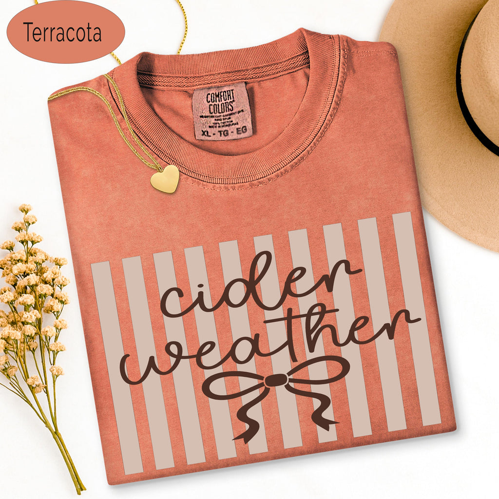 Striped Fall Shirt, Comfort Colors Shirt, Girly Autumn Shirt, Coquette Bow Fall, image 6