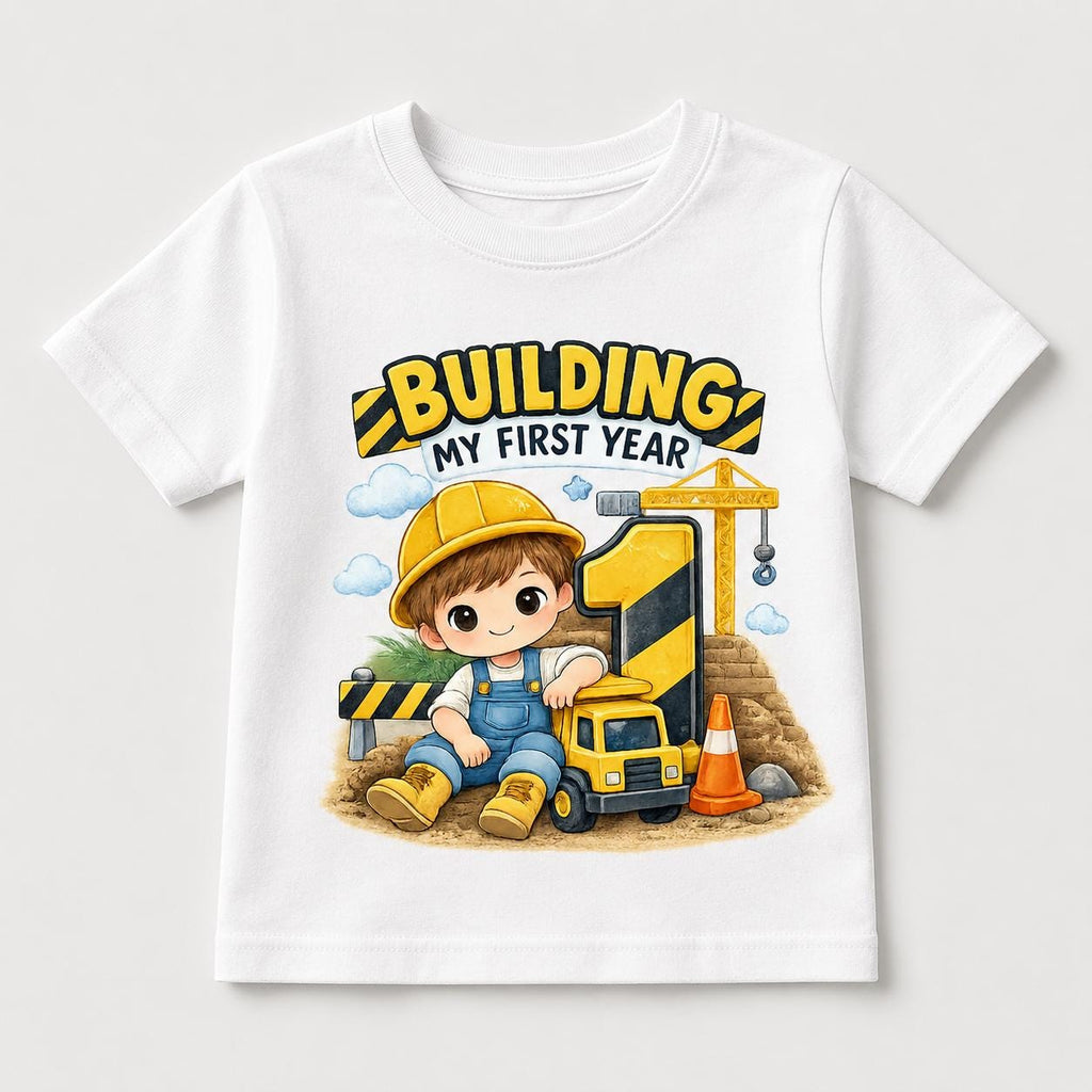 Construction 1st Birthday Shirt, Building My First Year Toddler Boy Tee, Dump Tr image 3