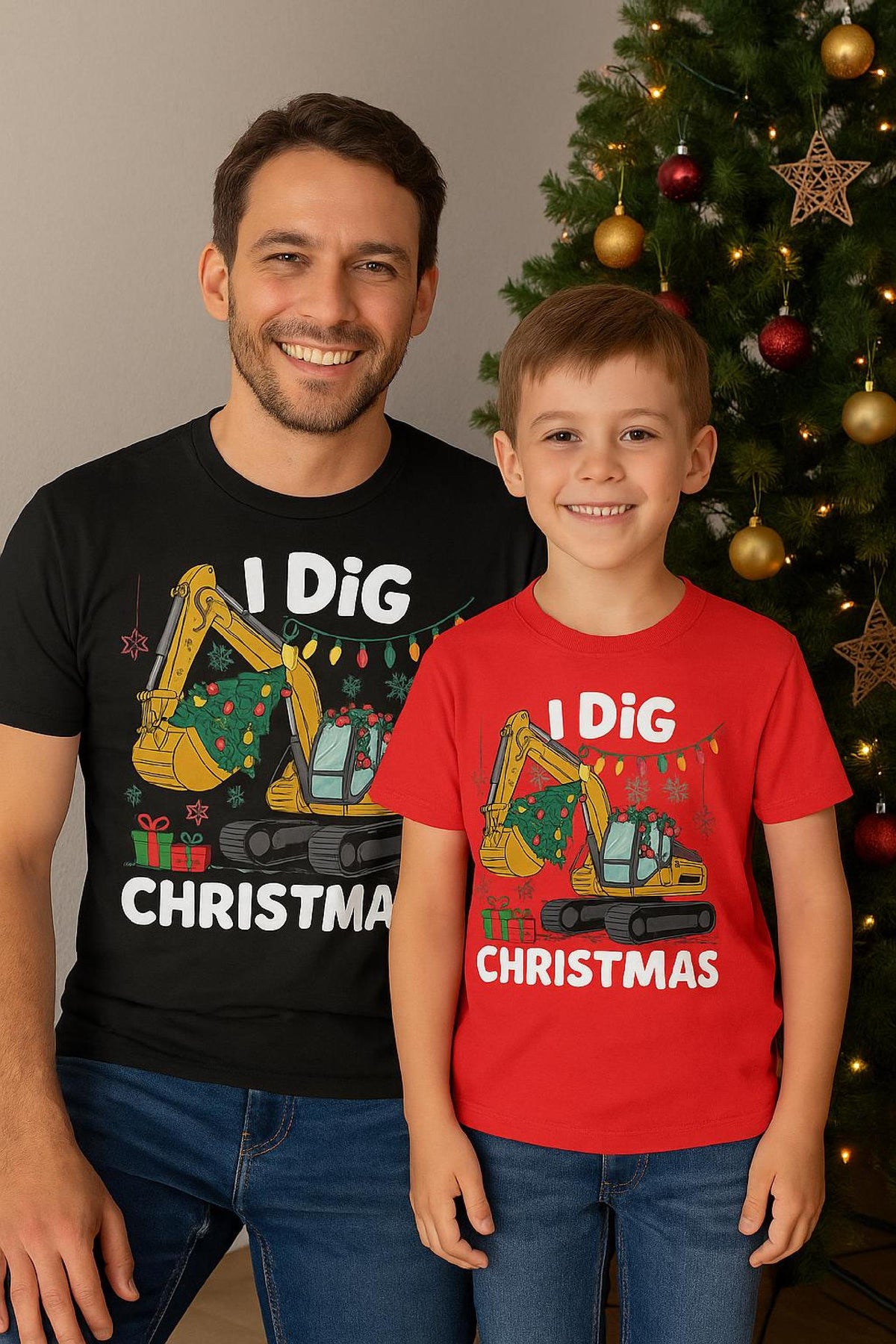 I Dig Christmas Boys Shirt, Funny Kids Christmas Tee, Excavator Holiday Shirt, X image 0