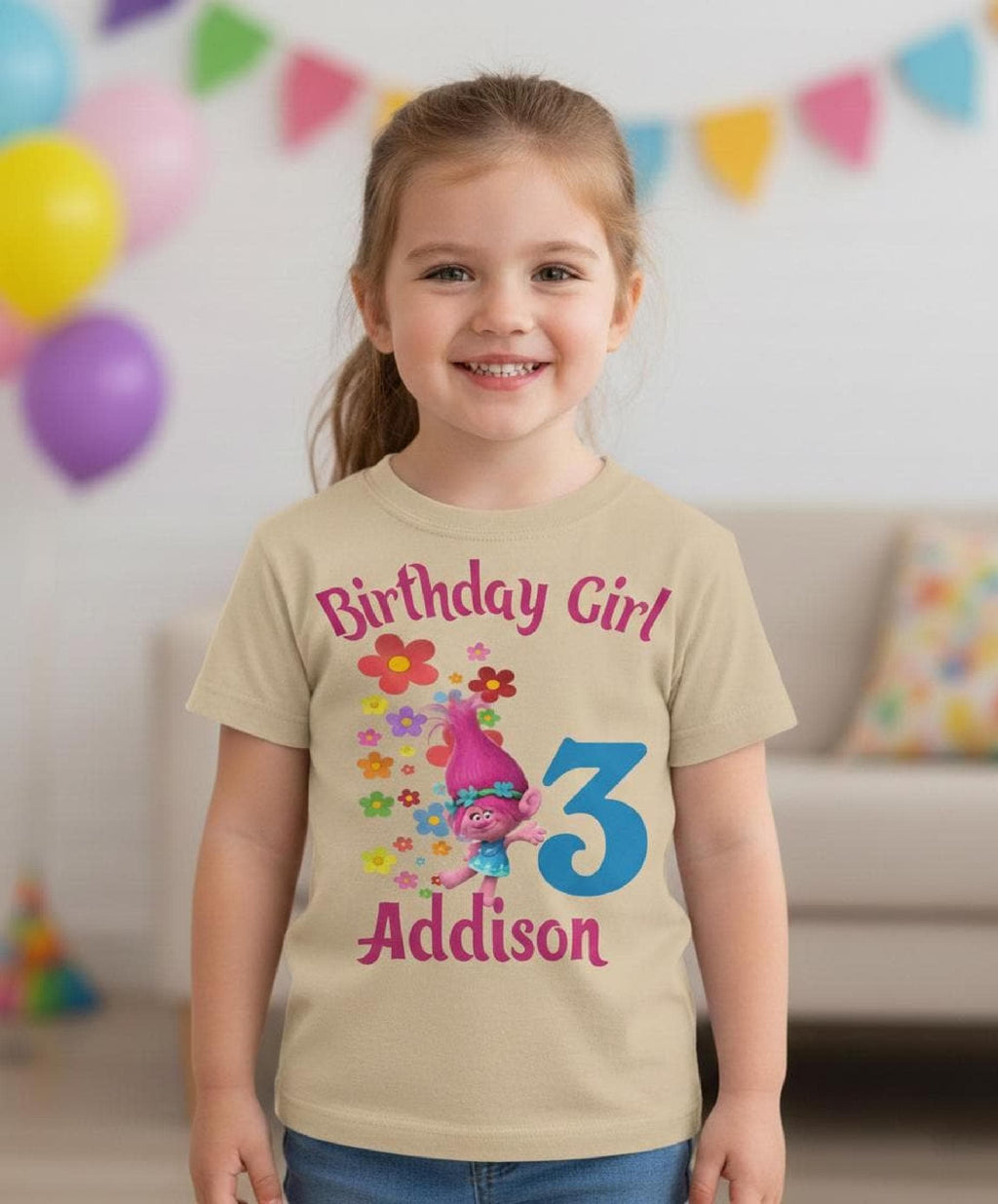 Custom Trolls Birthday Shirt, Personalized Poppy Top, Name and Age Birthday Girl image 3