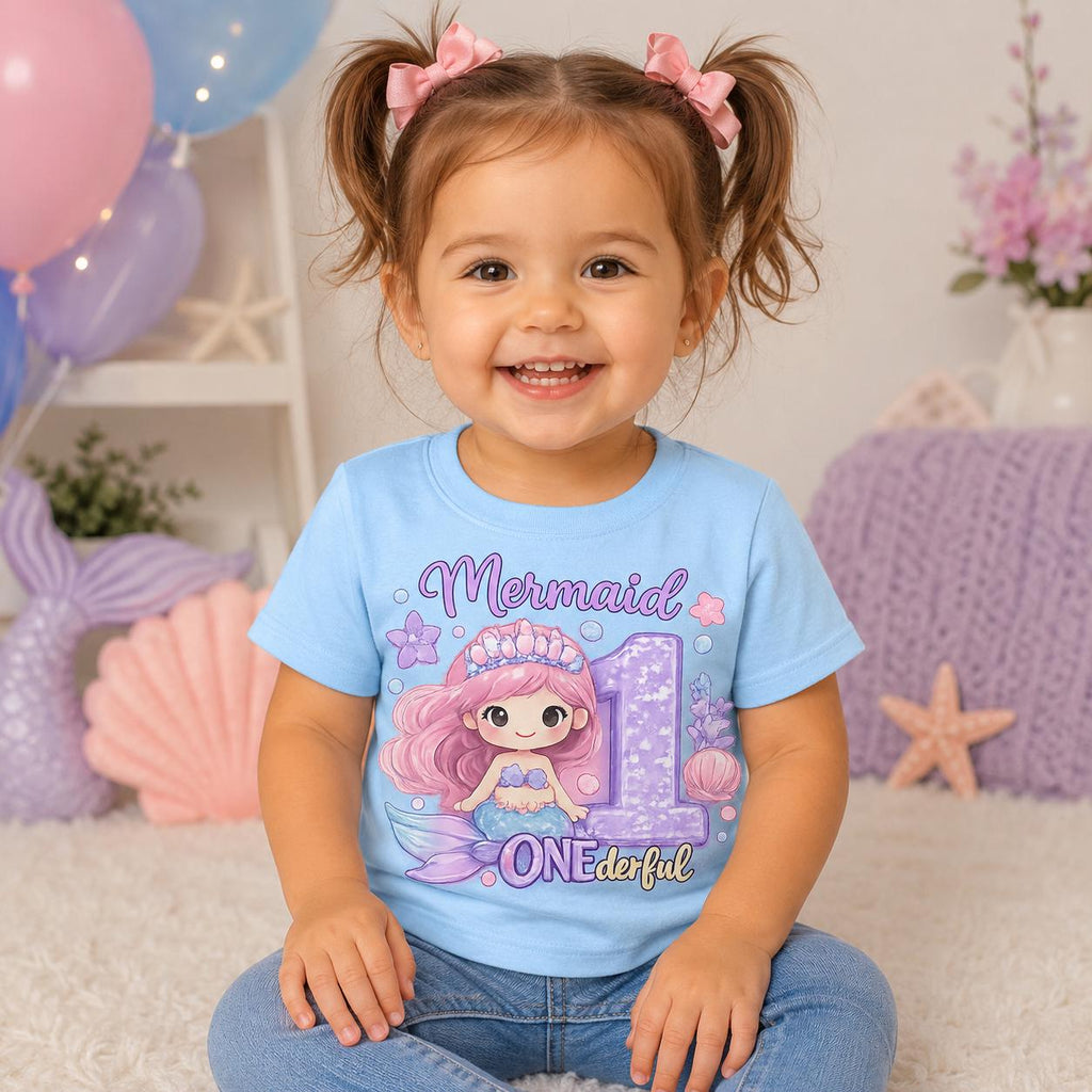 Mermaid 1st Birthday Shirt, Girls First Birthday Tee, ONEderful Mermaid Birthday image 1