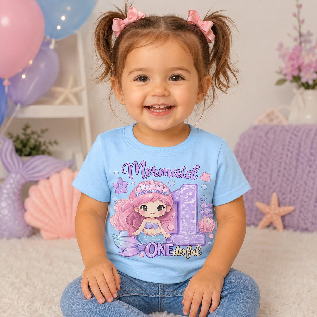Mermaid 1st Birthday Shirt, Girls First Birthday Tee, ONEderful Mermaid Birthday image 1
