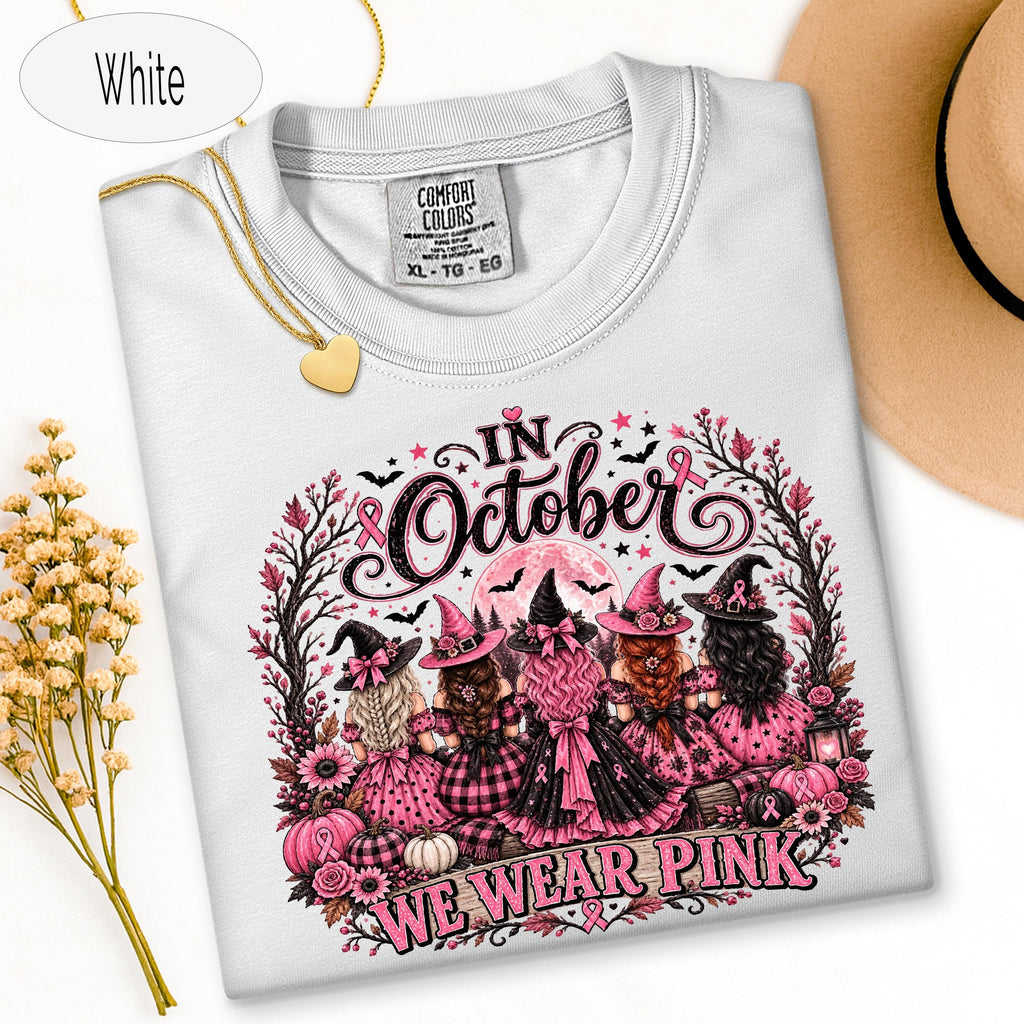 Breast Cancer Shirt, Comfort Colors Shirt, Pink Ribbon Witch Halloween TShirt, C image 6