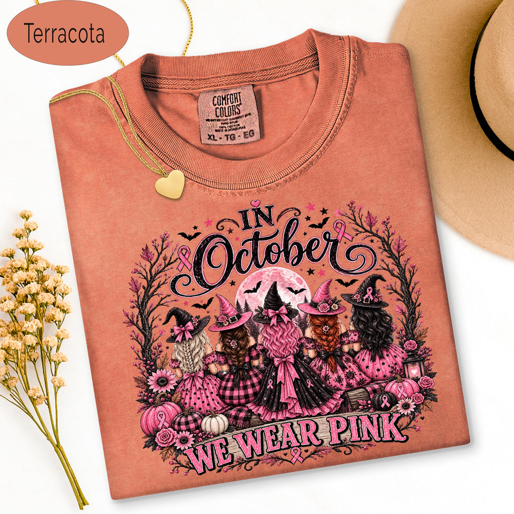 Breast Cancer Shirt, Comfort Colors Shirt, Pink Ribbon Witch Halloween TShirt, C image 5