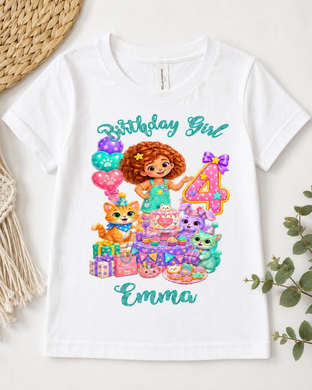 Birthday Girl Shirt, Personalized Cat Birthday Tee, Custom Name Age Party Shirt, image 7